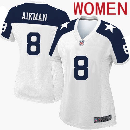 Women Dallas Cowboys 8 Troy Aikman Nike White Alternate Throwback Game NFL Jersey